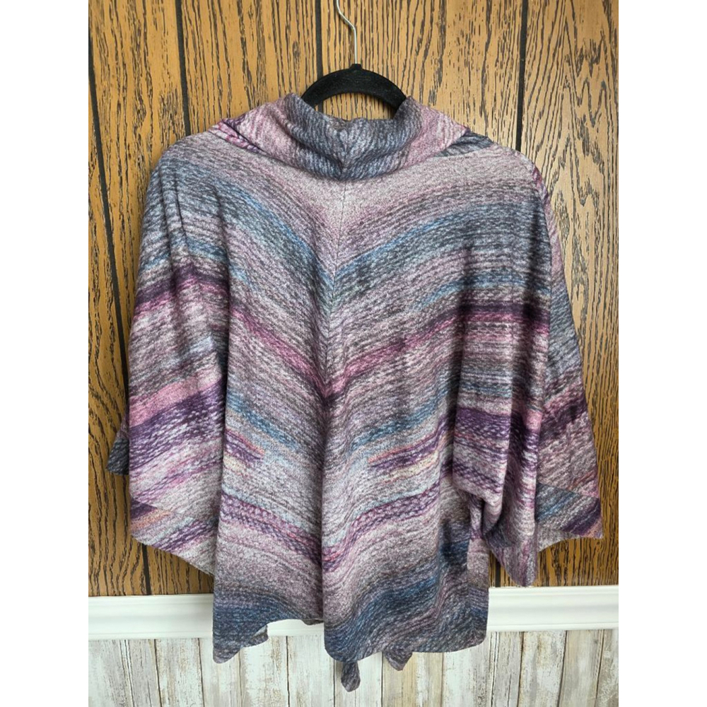 Women's One World Cowl Neck Sweater L Purple Gray Striped - Picture 2 of 6
